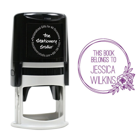 Floral Wreath Self-Inking Book Stamp